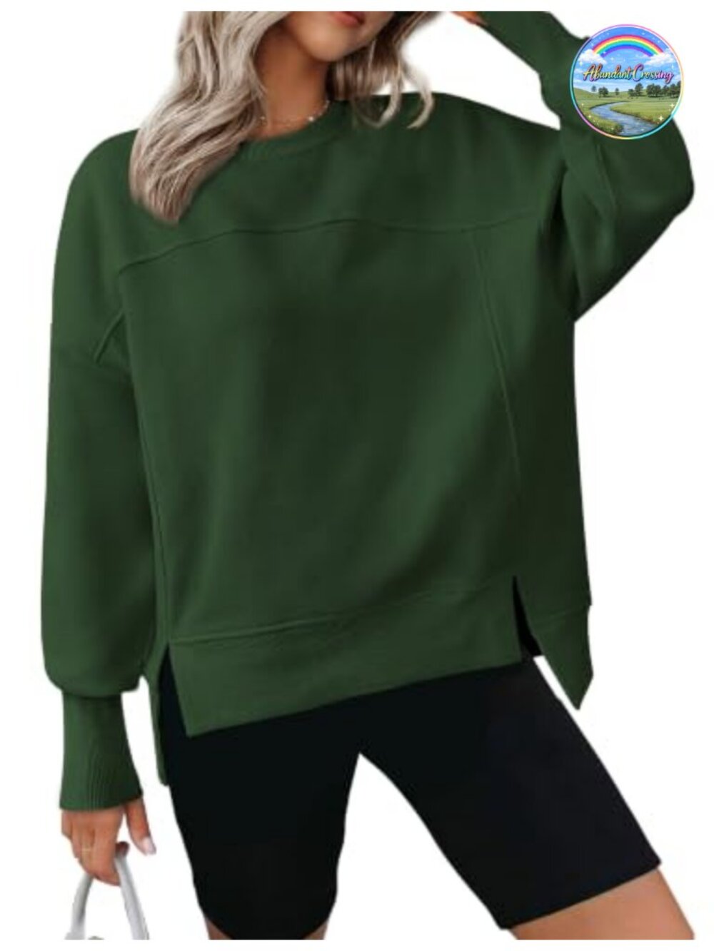 Sweatshirt Crewneck Fleece Pullover High Low Hem Long Sleeve